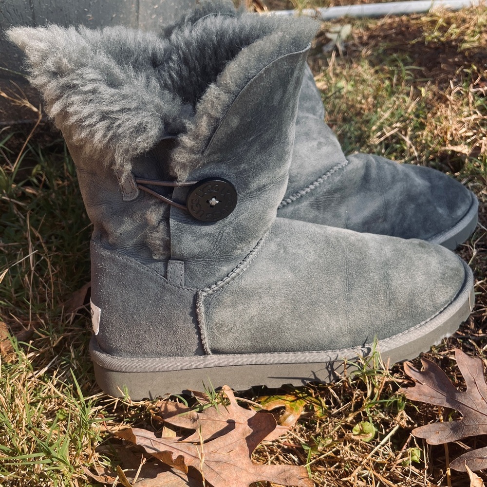 UGG Bailey Button Gray Fur Boots